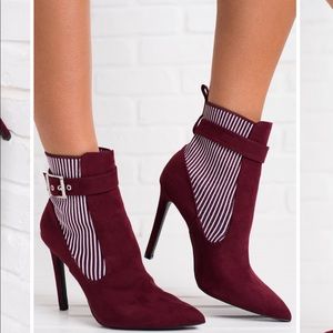 Striped booties (burgundy)